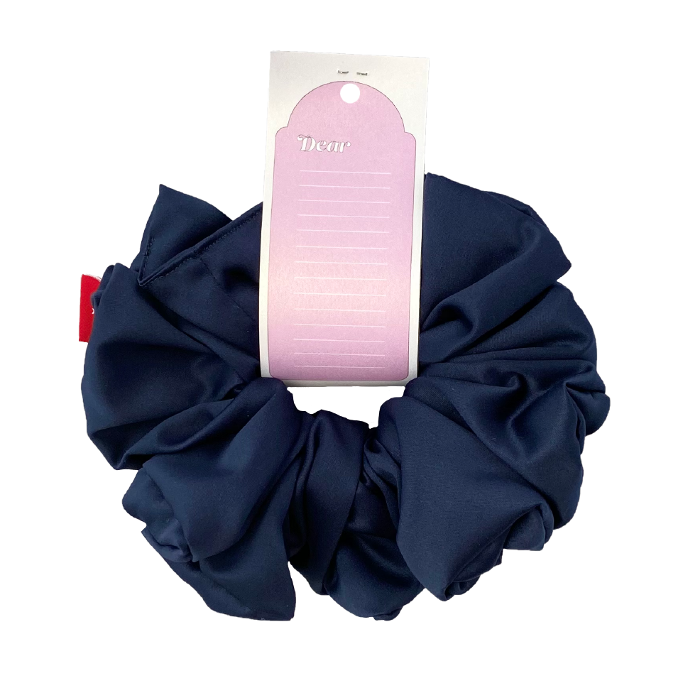 緞面深藍色髮圈 Satin Navy blue Scrunchie - XL