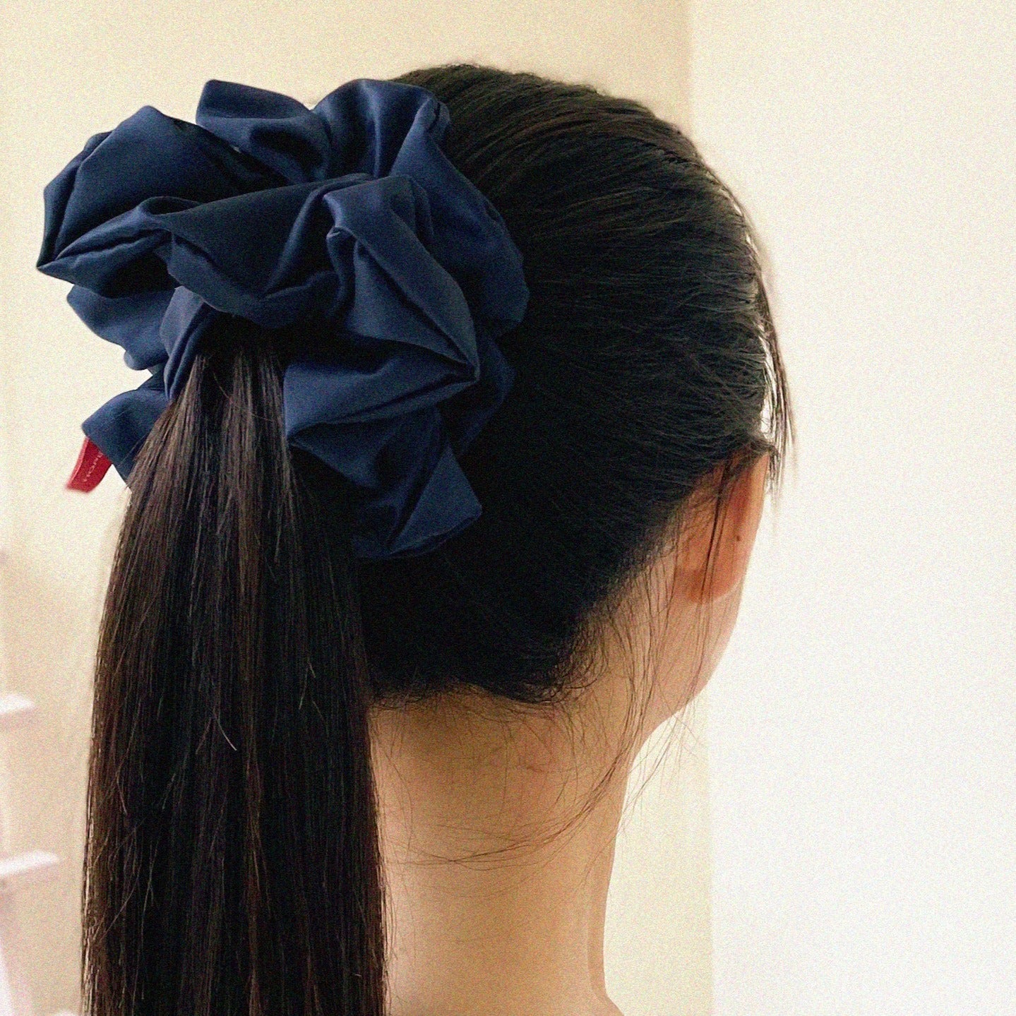 緞面深藍色髮圈 Satin Navy blue Scrunchie - XL