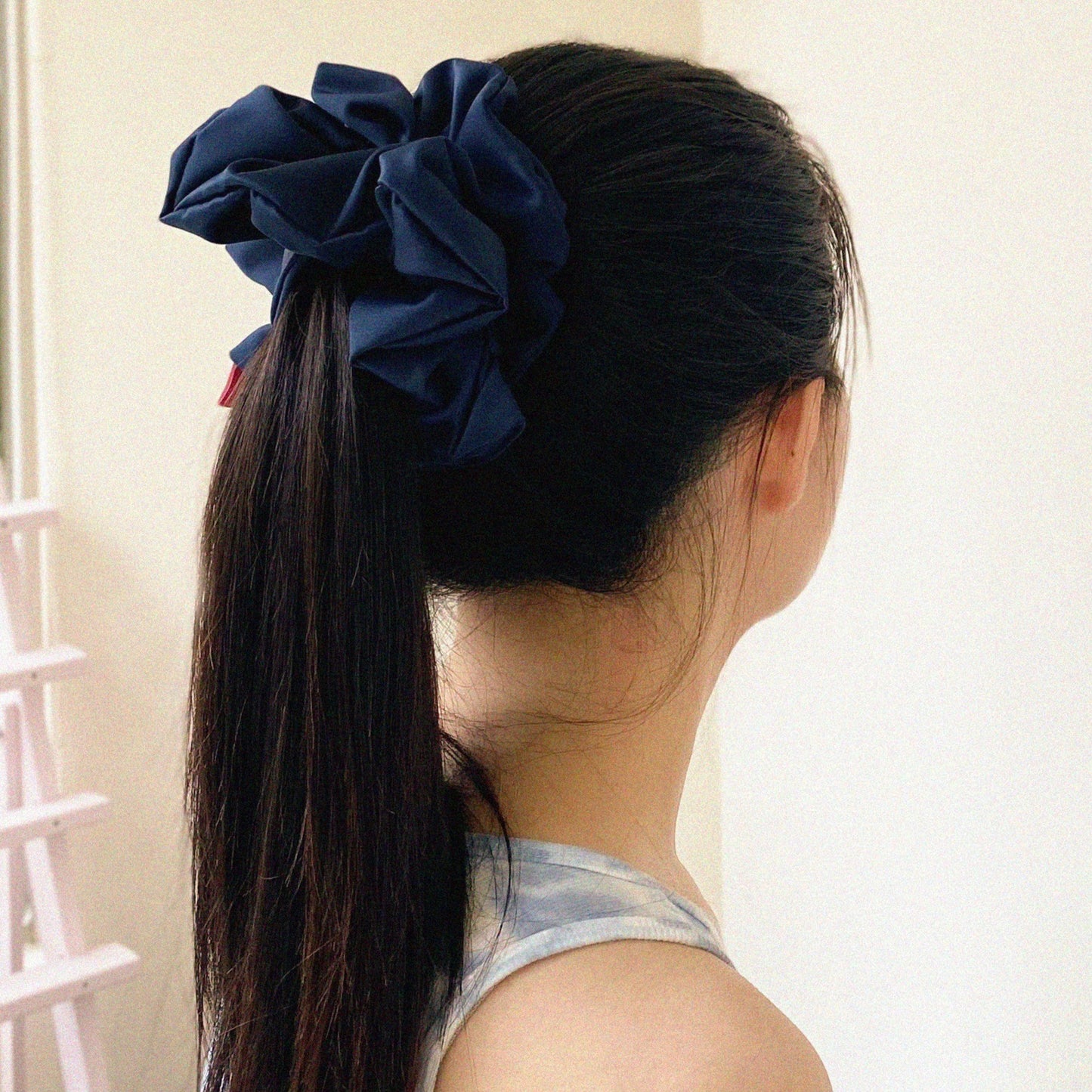 緞面深藍色髮圈 Satin Navy blue Scrunchie - XL