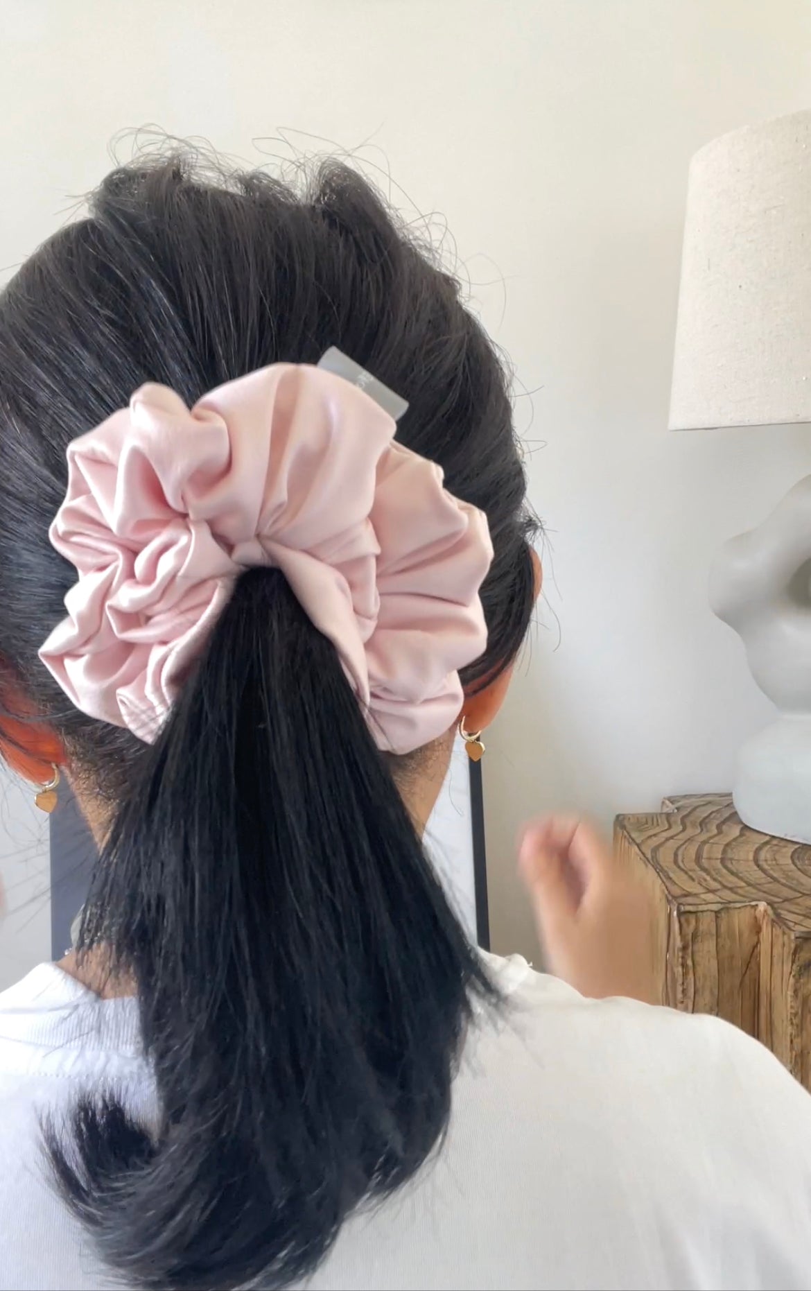 緞面粉紅色髮圈 Satin Pink Scrunchie - XL