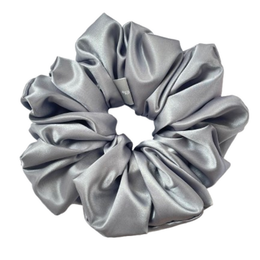 緞面銀色髮圈 Satin Silver Scrunchie - XL