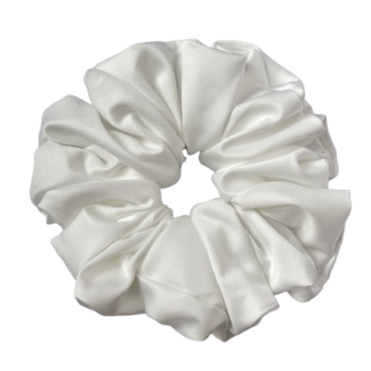 緞面白色髮圈 Satin White Scrunchie - XL